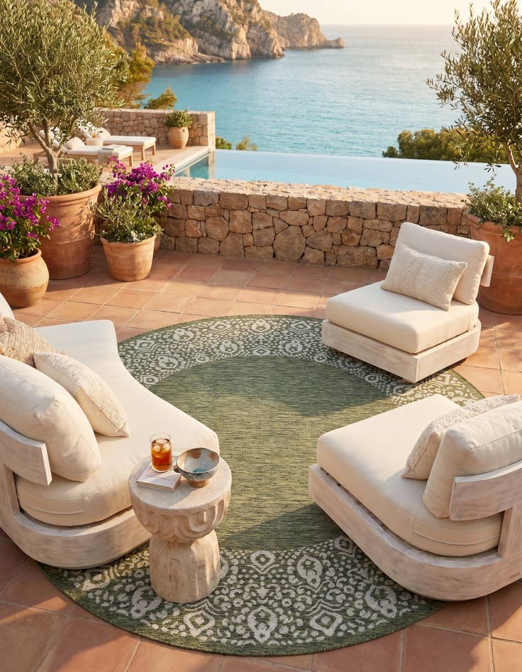 Detail image of 7' 10 x 7' 10 Easy-Clean Border Indoor / Outdoor Round Rug