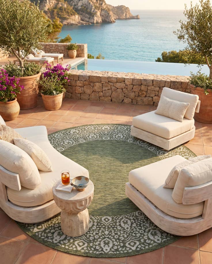 Detail image of 7' 10 x 7' 10 Easy-Clean Border Indoor / Outdoor Round Rug