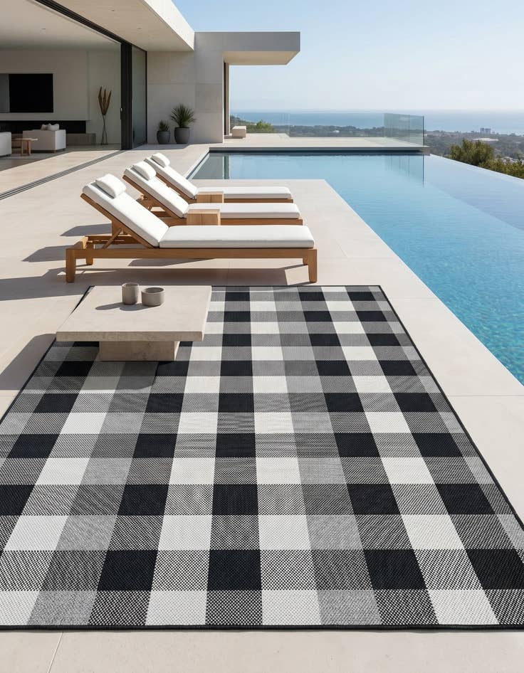 Detail image of 7' 10 x 10' Easy-Clean Checkered Indoor / Outdoor Rug