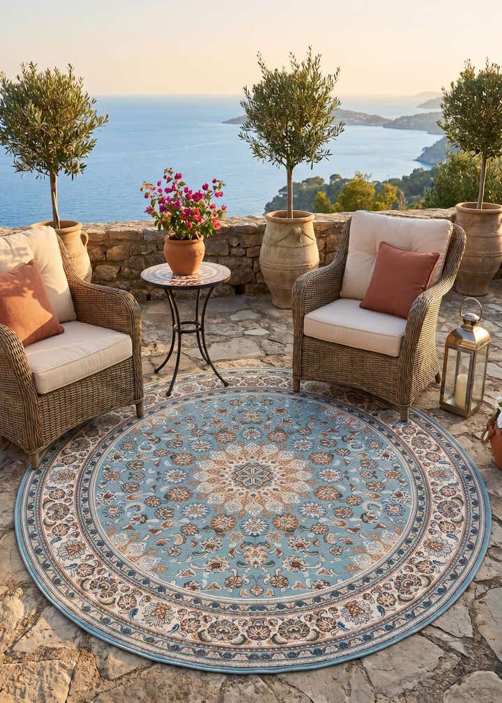 7' 10 x 7' 10 Easy-Clean Traditional Indoor / Outdoor Round Rug