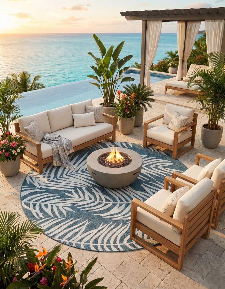 Detail image of 7' 10 x 7' 10 Easy-Clean Botanical Indoor / Outdoor Round Rug