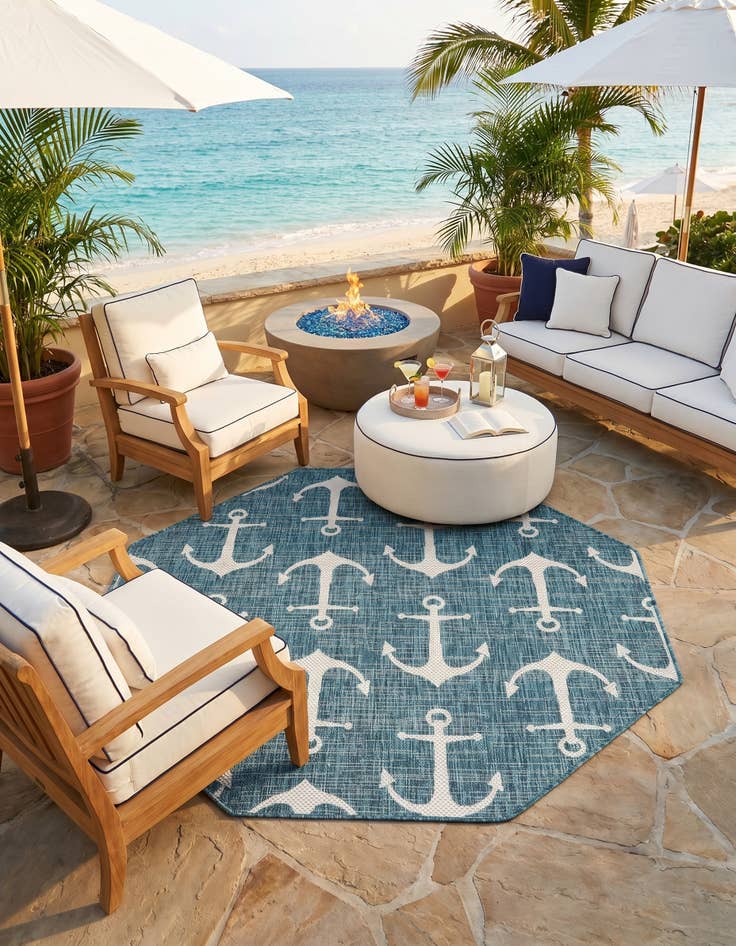 Detail image of 5' 3 x 5' 3 Easy-Clean Coastal Indoor / Outdoor Octagon Rug