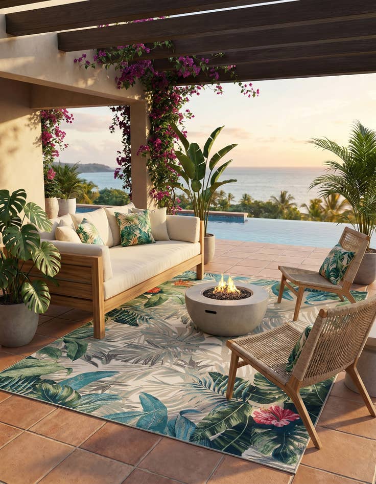 Detail image of 9' x 12' Easy-Clean Botanical Indoor / Outdoor Rug