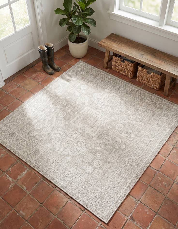 Detail image of 5' 3 x 5' 3 Easy-Clean Aztec Indoor / Outdoor Square Rug