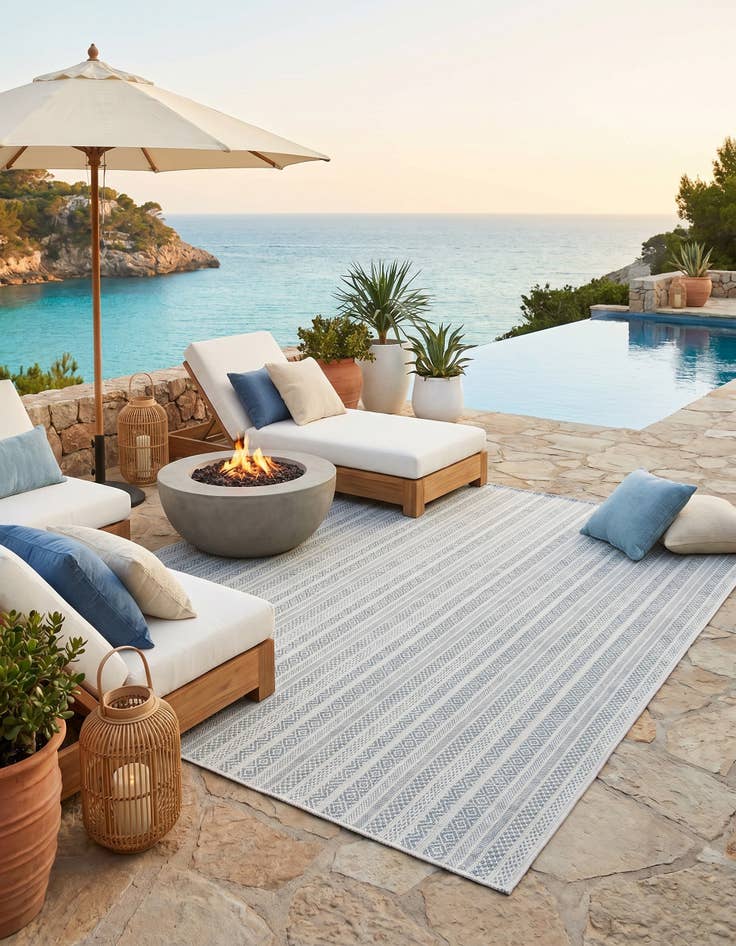 Detail image of 7' 10 x 11' Easy-Clean Striped Indoor / Outdoor Rug