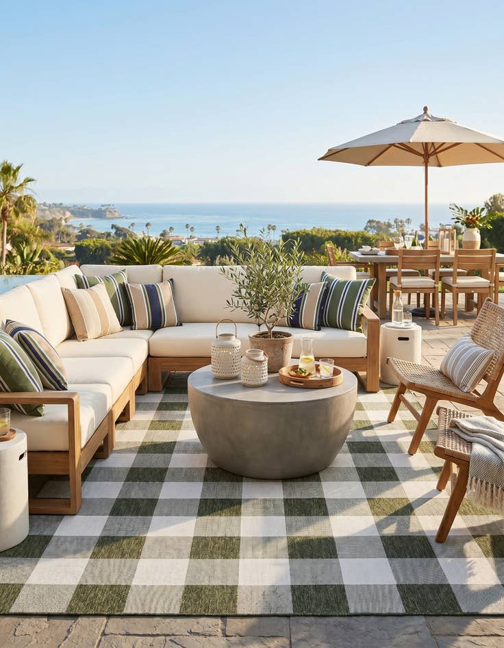 Detail image of 9' x 12' Easy-Clean Checkered Indoor / Outdoor Rug