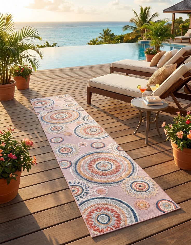 Detail image of 2' 7 x 12' Easy-Clean Botanical Indoor / Outdoor Runner Rug