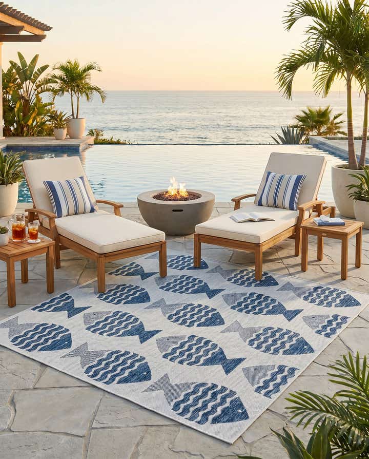 6' x 6' Easy-Clean Coastal Indoor / Outdoor Square Rug