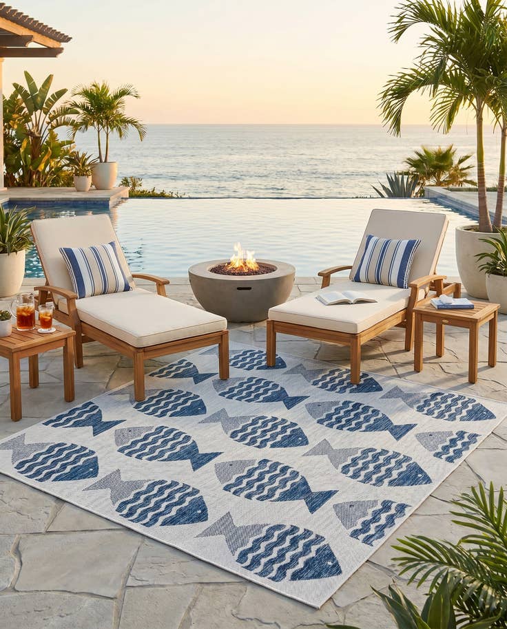 Detail image of 6' x 6' Easy-Clean Coastal Indoor / Outdoor Square Rug