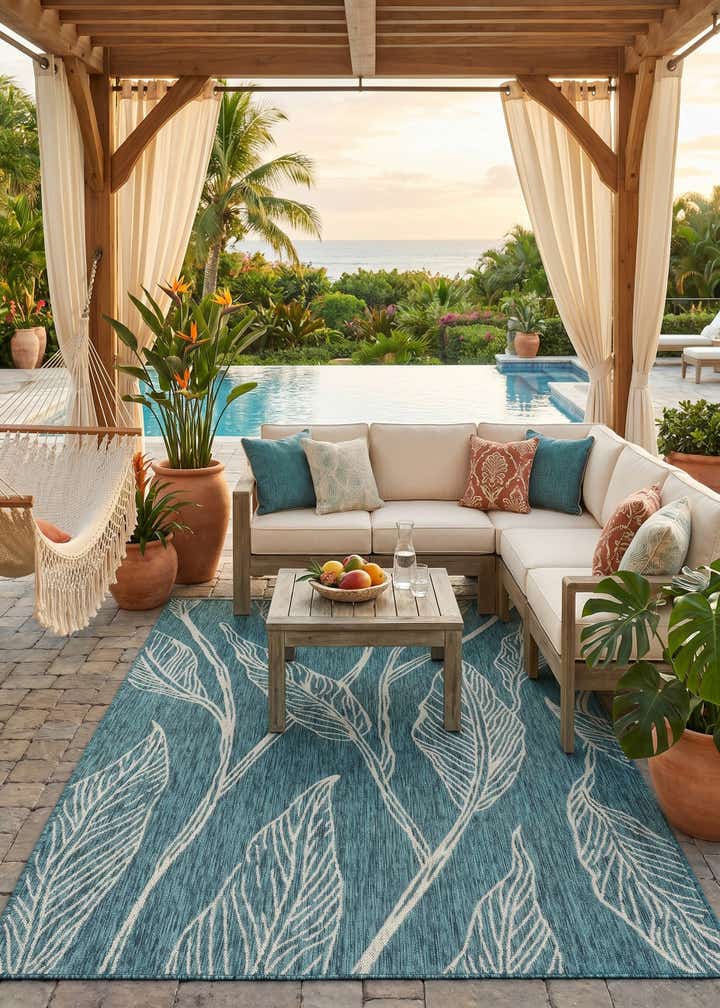 5' 3 x 8' Easy-Clean Botanical Indoor / Outdoor Rug