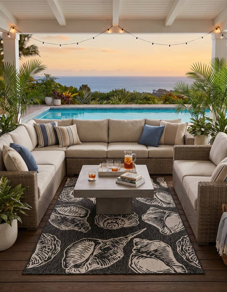 Detail image of 5' 3 x 8' Easy-Clean Coastal Indoor / Outdoor Rug