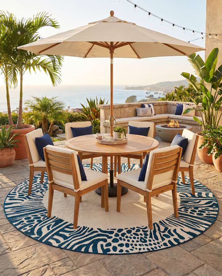 7' 10 x 7' 10 Easy-Clean Safari Indoor / Outdoor Round Rug