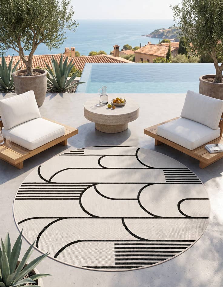 Detail image of 6' x 6' Easy-Clean Modern Indoor / Outdoor Round Rug