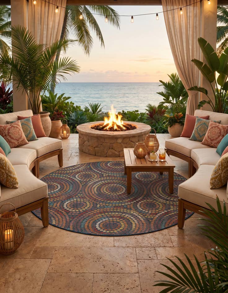 Detail image of 6' 1 x 6' 1 Easy-Clean Baja Indoor / Outdoor Round Rug