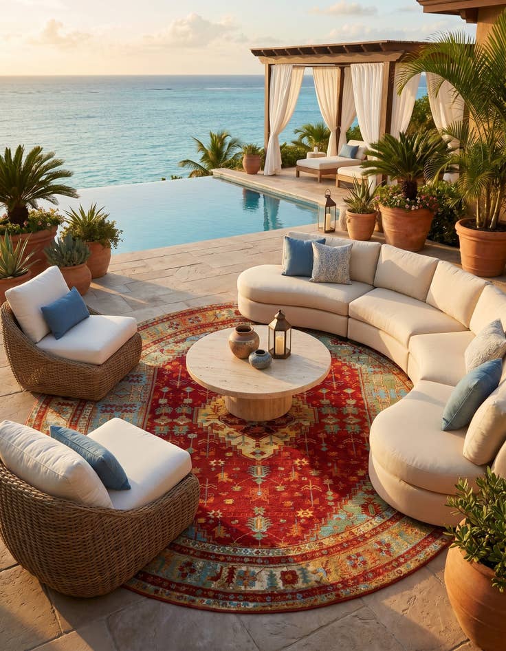 Detail image of 10' x 10' Easy-Clean Traditional Indoor / Outdoor Round Rug