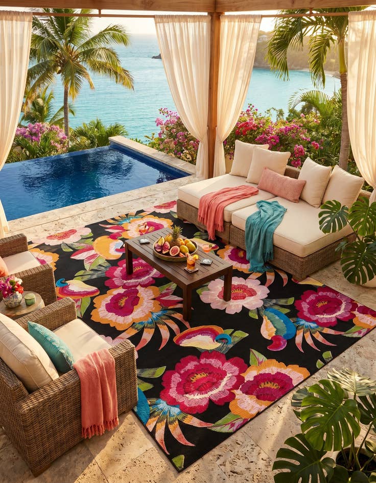 Detail image of 10' x 13' Easy-Clean Botanical Indoor / Outdoor Rug