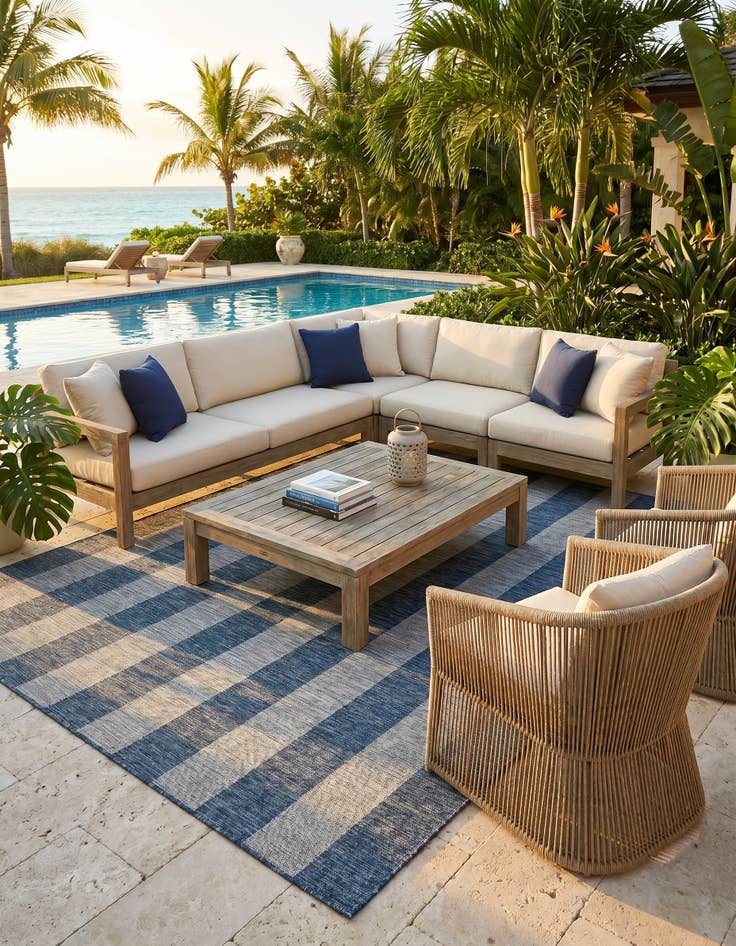 Detail image of 7' 10 x 10' Easy-Clean Striped Indoor / Outdoor Rug