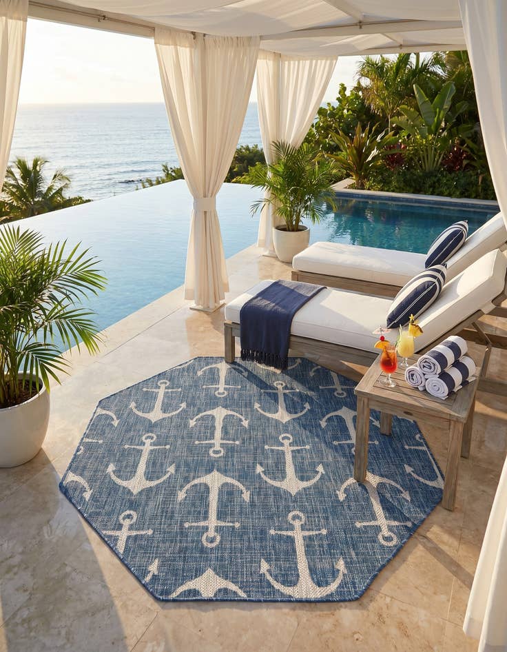 Detail image of 5' 3 x 5' 3 Easy-Clean Coastal Indoor / Outdoor Octagon Rug
