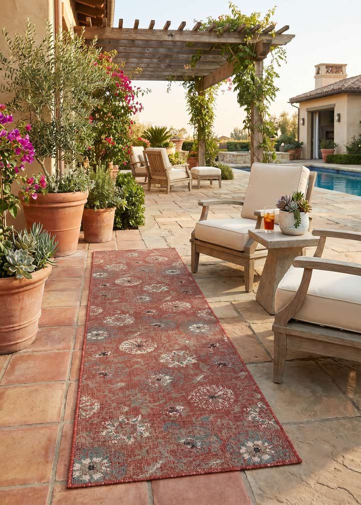2' 7 x 10' Easy-Clean Botanical Indoor / Outdoor Runner Rug