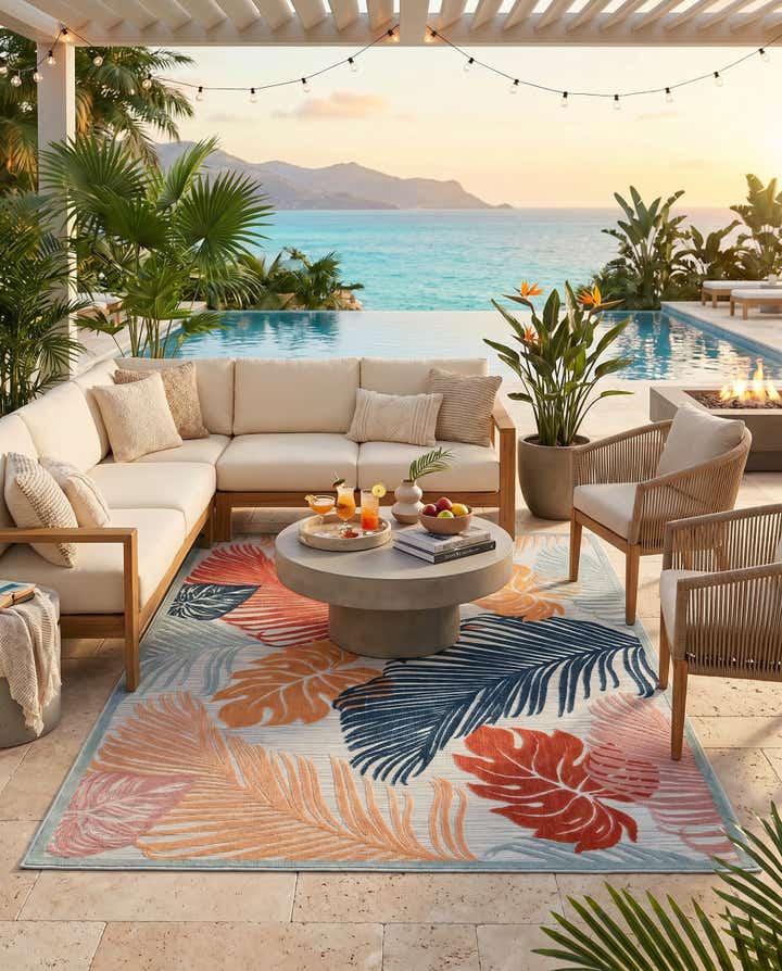 6' 4 x 9' Easy-Clean Botanical Indoor / Outdoor Rug