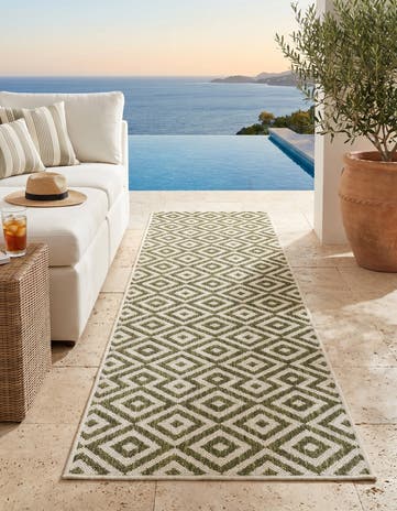 Green Easy-Clean Jill Zarin Costa Rica Indoor / Outdoor Runner Rug