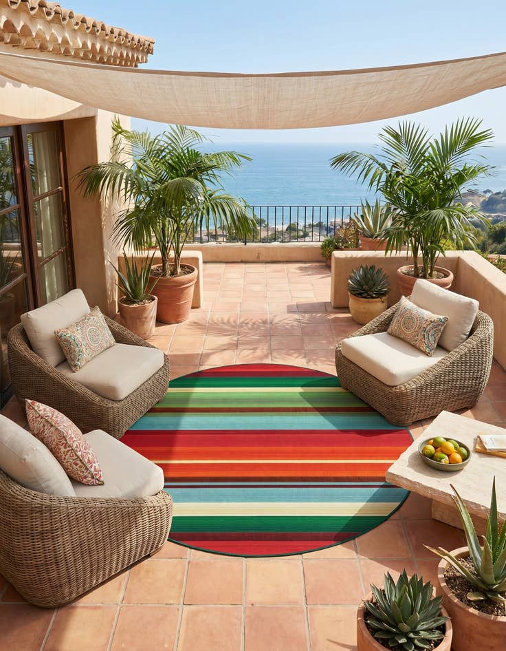 Detail image of 7' 10 x 7' 10 Easy-Clean Modern Indoor / Outdoor Round Rug