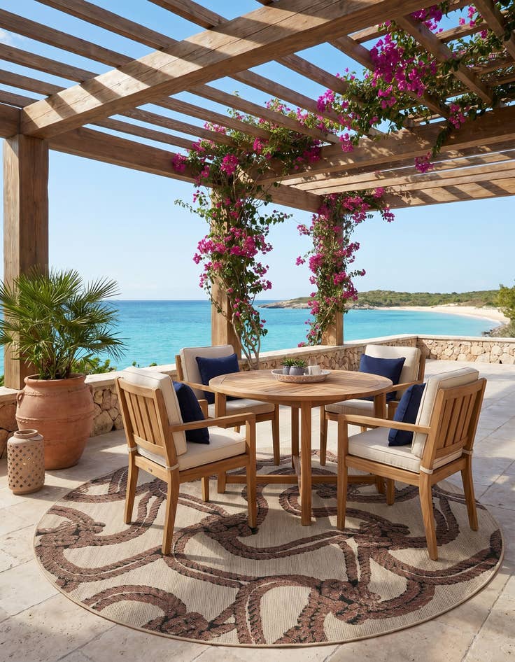 Detail image of 7' 10 x 7' 10 Easy-Clean Coastal Indoor / Outdoor Round Rug