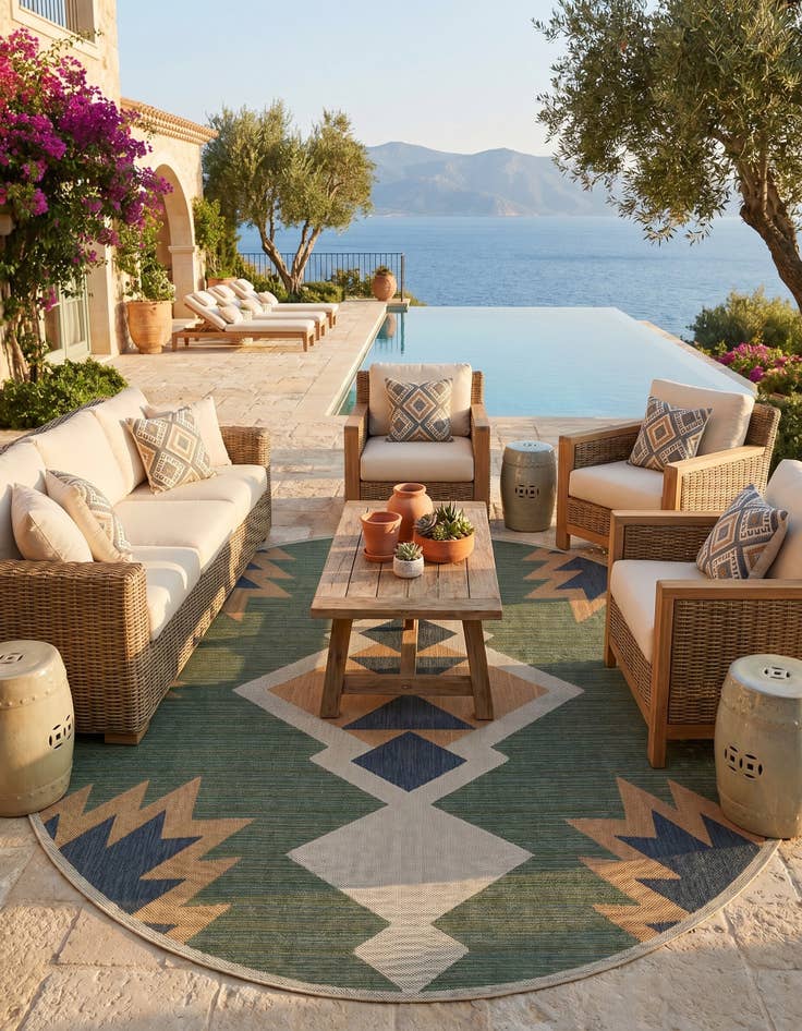 Detail image of 12' x 12' Easy-Clean Baja Indoor / Outdoor Round Rug