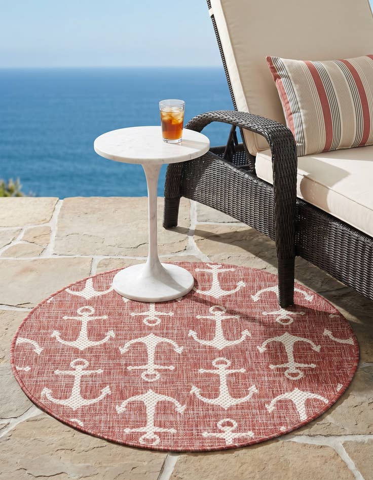 Detail image of 3' x 3' Easy-Clean Coastal Indoor / Outdoor Round Rug