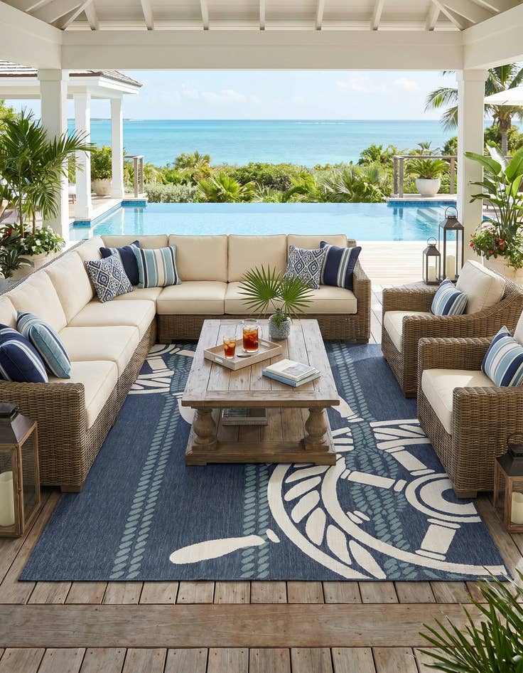 Detail image of 7' 10 x 10' Easy-Clean Coastal Indoor / Outdoor Rug