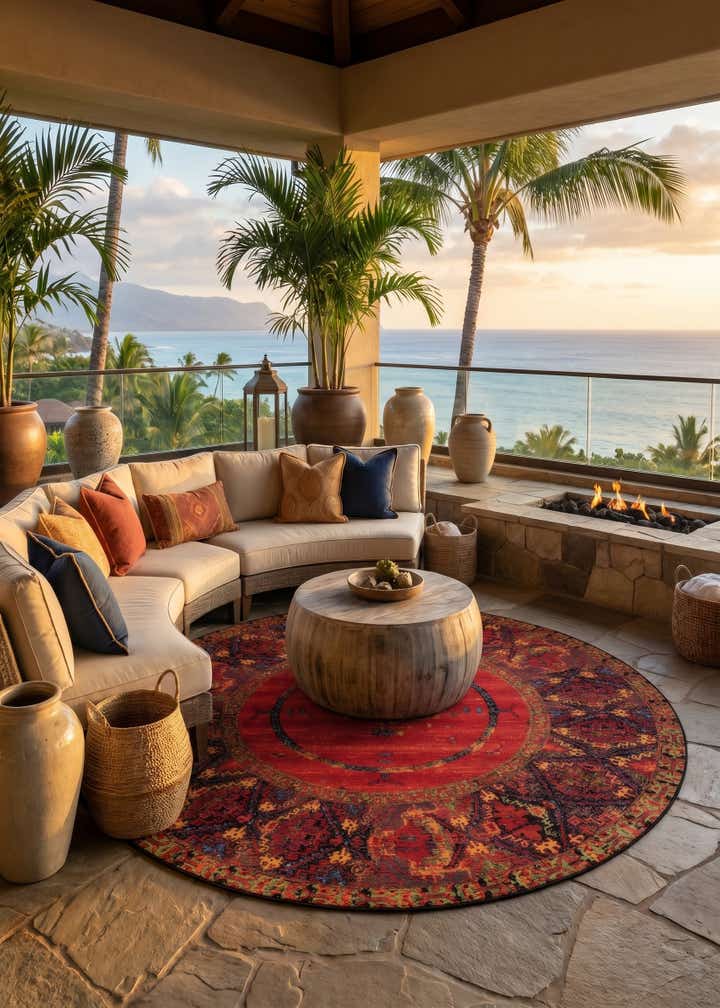10' x 10' Easy-Clean Tribal Indoor / Outdoor Round Rug