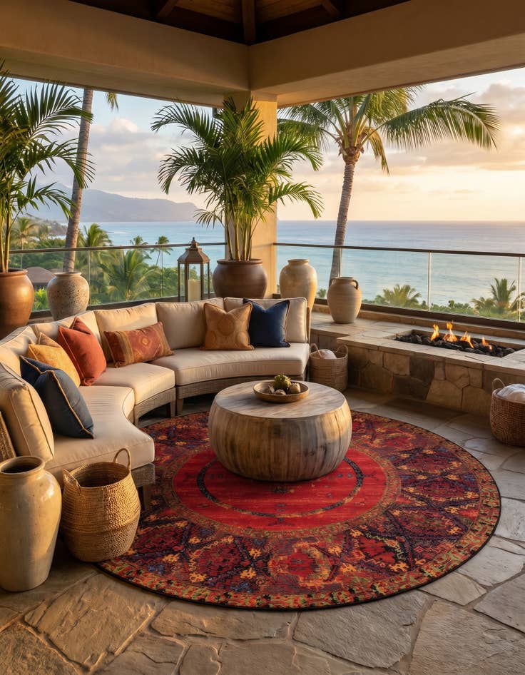 Detail image of 10' x 10' Easy-Clean Tribal Indoor / Outdoor Round Rug