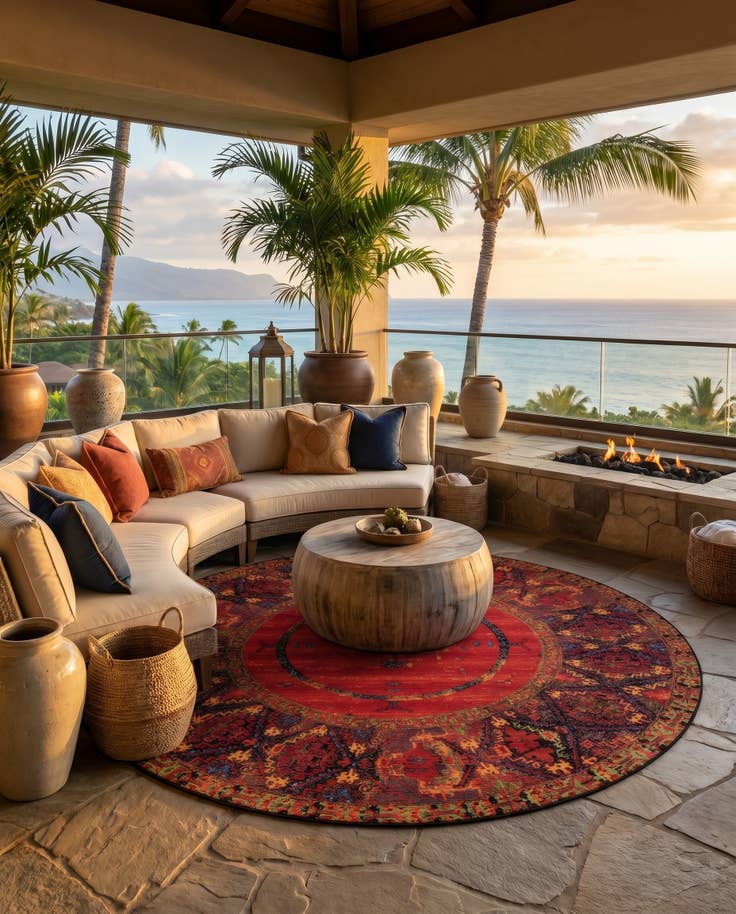Detail image of 10' x 10' Easy-Clean Tribal Indoor / Outdoor Round Rug