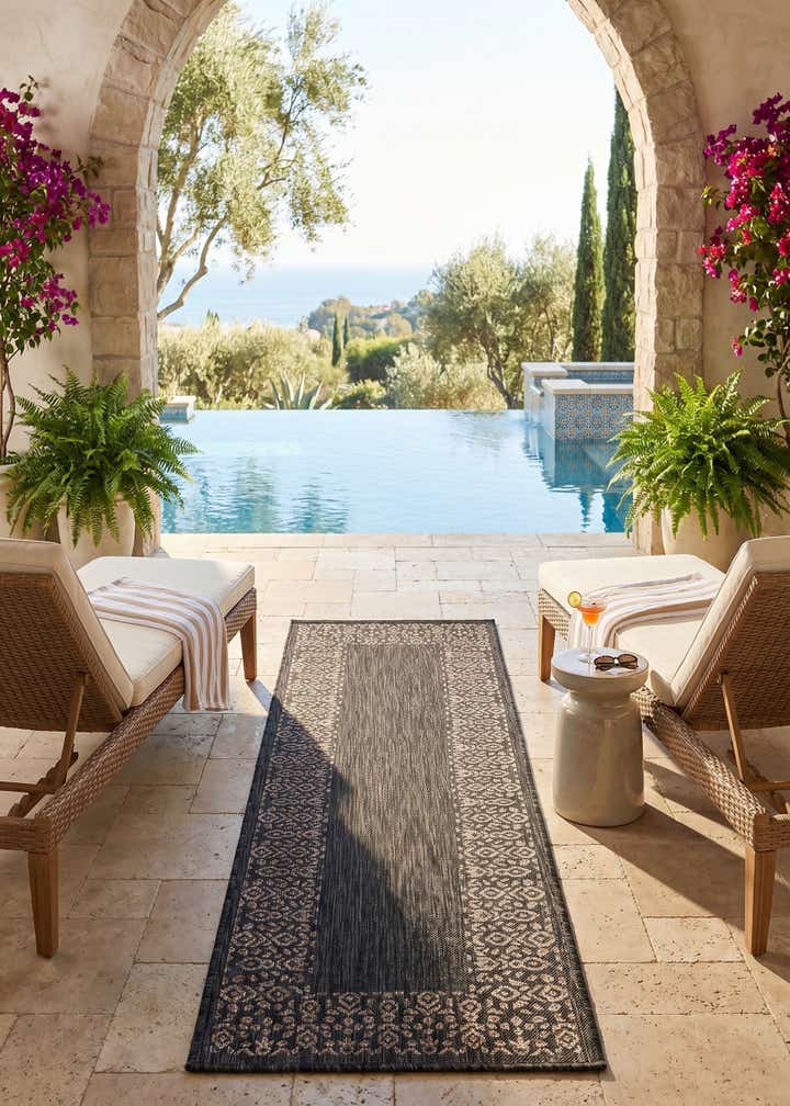 2' x 6' Easy-Clean Border Indoor / Outdoor Runner Rug