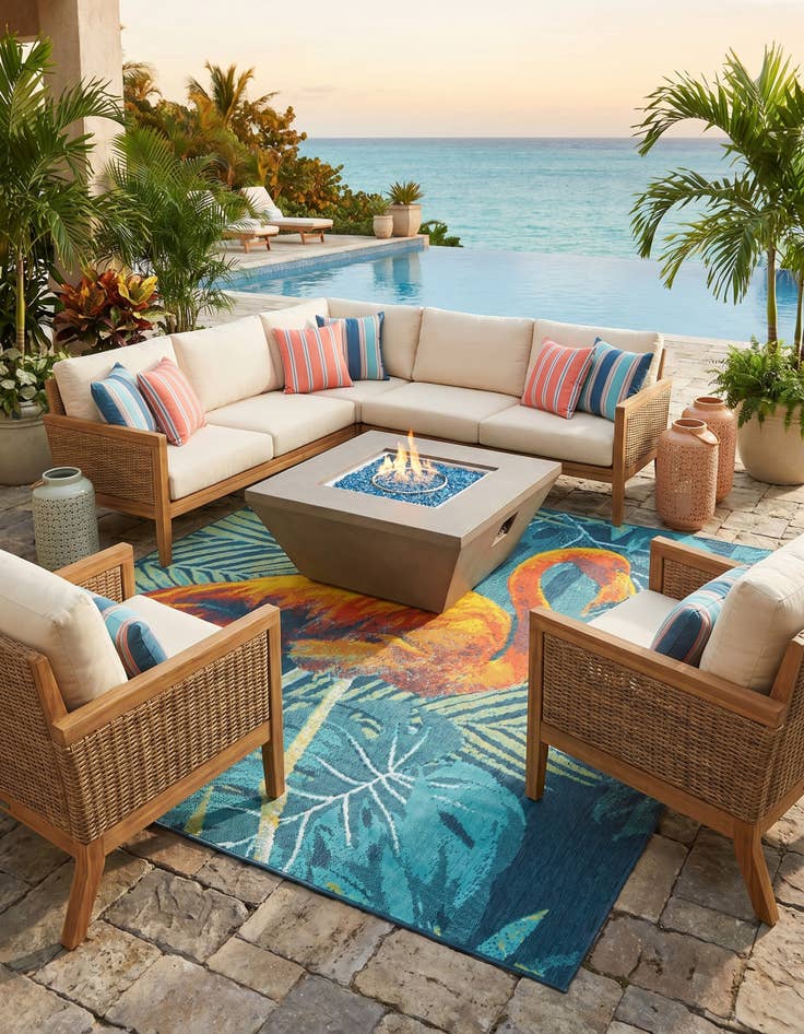 Detail image of 7' 10 x 7' 10 Easy-Clean Coastal Indoor / Outdoor Square Rug