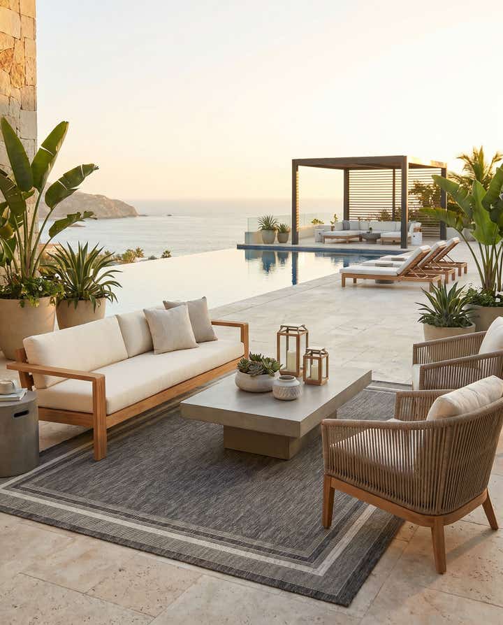 7' 10 x 11' Easy-Clean Border Indoor / Outdoor Rug