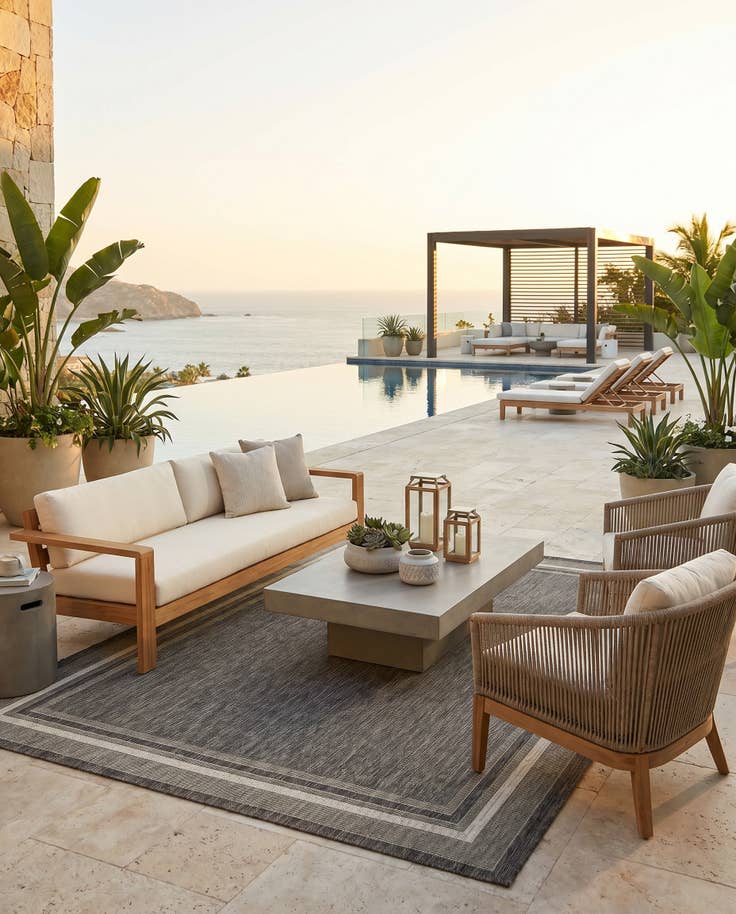 Detail image of 7' 10 x 11' Easy-Clean Border Indoor / Outdoor Rug