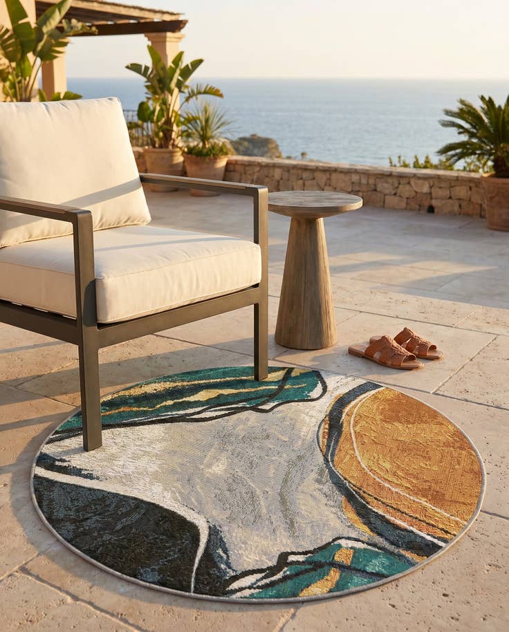 Detail image of 3' 3 x 3' 3 Easy-Clean Modern Indoor / Outdoor Round Rug