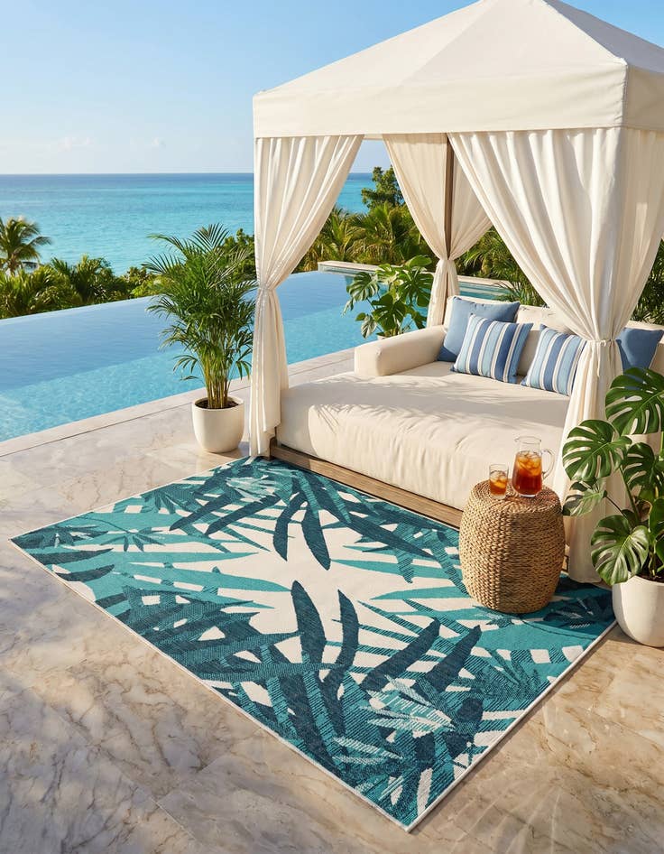 Detail image of 4' x 6' Easy-Clean Botanical Indoor / Outdoor Rug