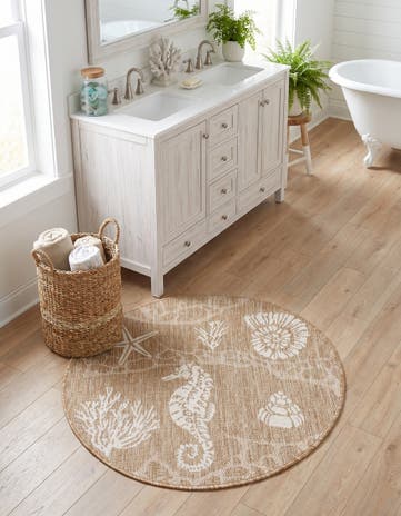 3' x 3' Easy-Clean Coastal Indoor / Outdoor Round Rug