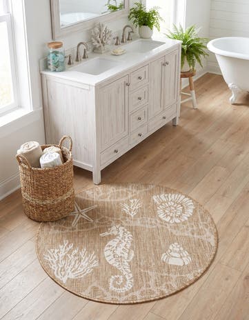 3' x 3' Easy-Clean Coastal Indoor / Outdoor Round Rug