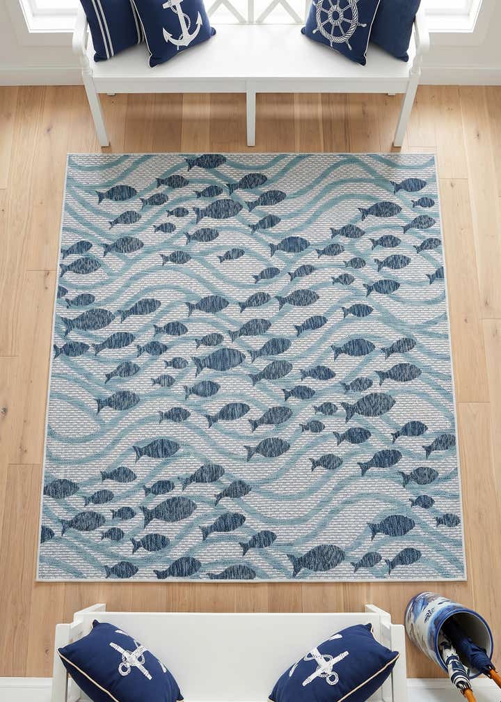 6' x 6' Easy-Clean Coastal Indoor / Outdoor Square Rug