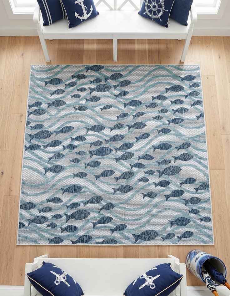 Detail image of 6' x 6' Easy-Clean Coastal Indoor / Outdoor Square Rug