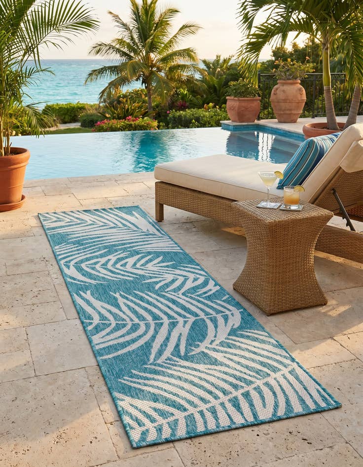 Detail image of 2' x 6' Easy-Clean Botanical Indoor / Outdoor Runner Rug