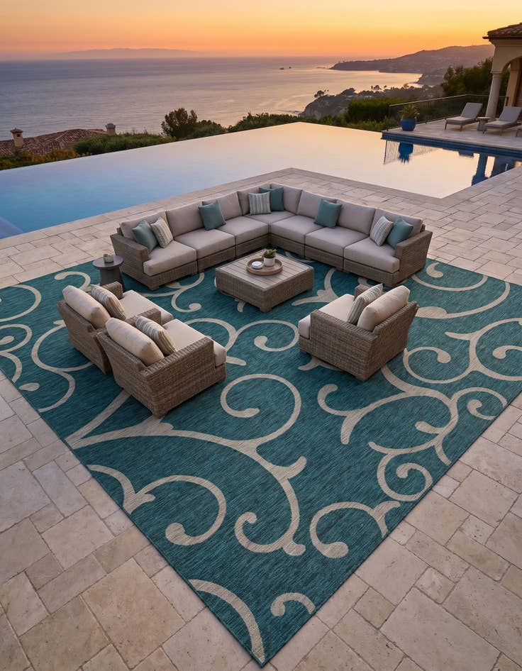 Detail image of 13' x 13' Easy-Clean Botanical Indoor / Outdoor Square Rug