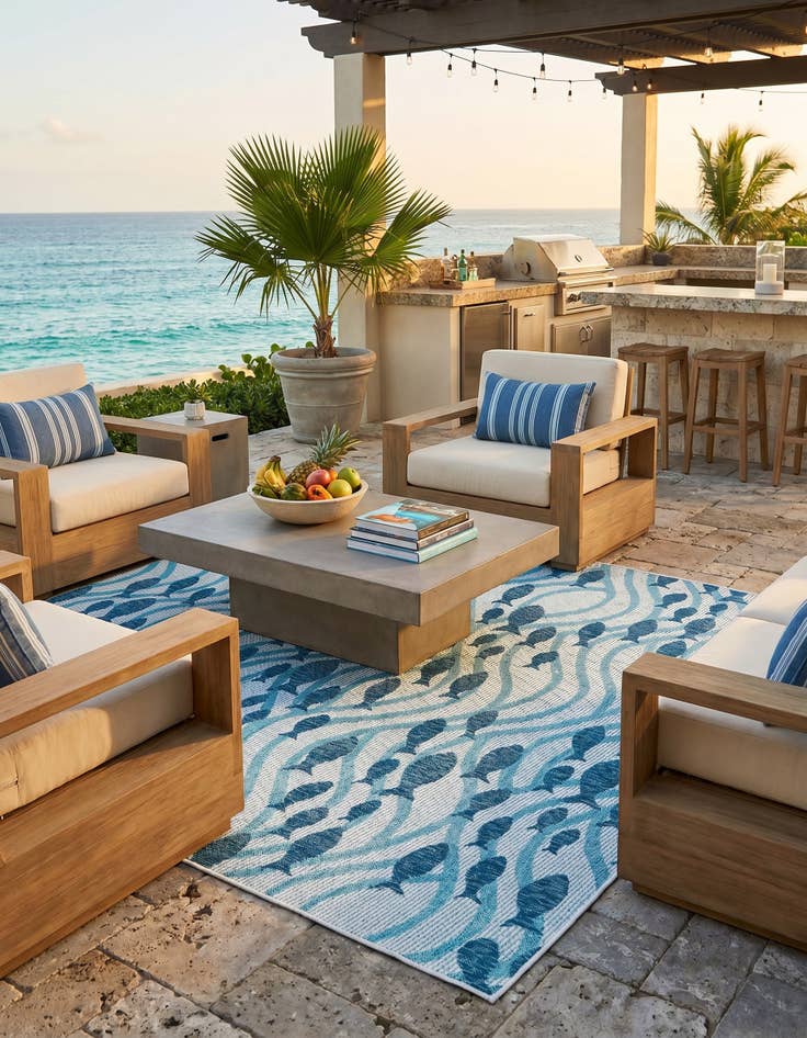 Detail image of 7' 10 x 7' 10 Easy-Clean Coastal Indoor / Outdoor Square Rug