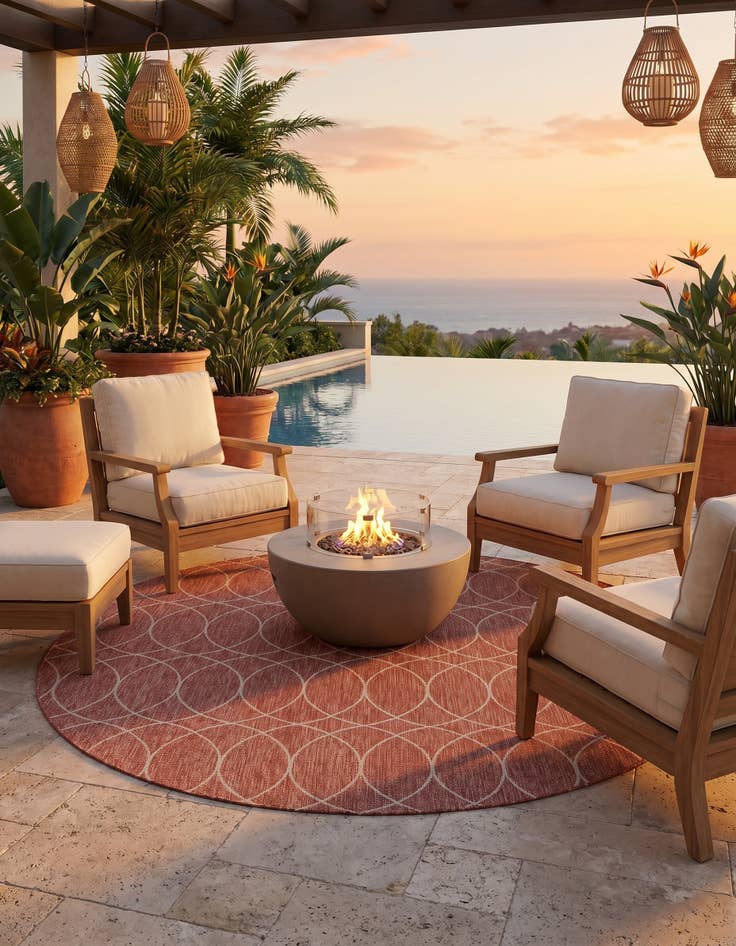 Detail image of 10' x 10' Easy-Clean Trellis Indoor / Outdoor Round Rug