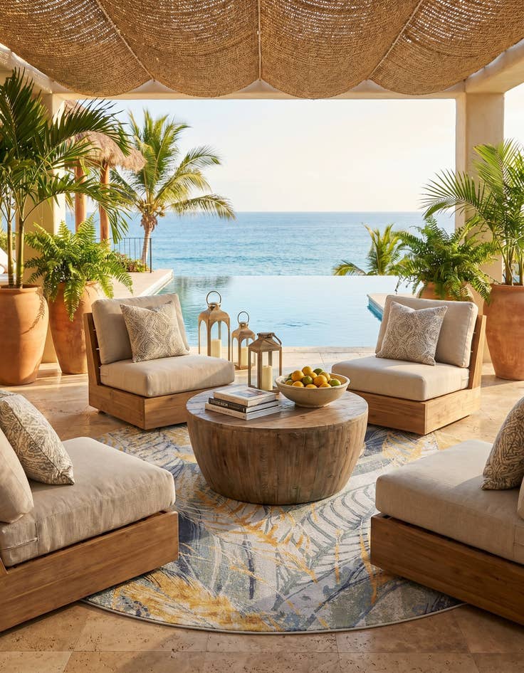 Detail image of 10' x 10' Easy-Clean Botanical Indoor / Outdoor Round Rug