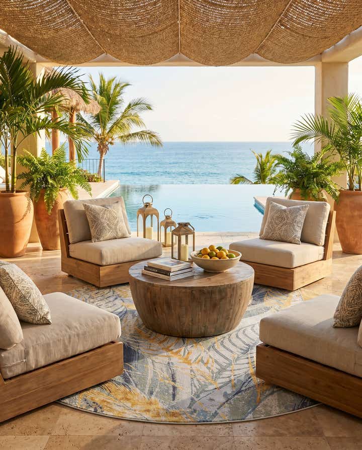 10' x 10' Easy-Clean Botanical Indoor / Outdoor Round Rug
