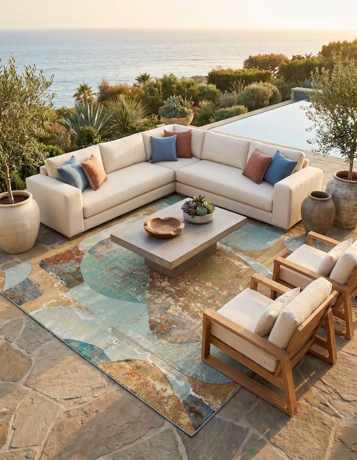 Detail image of 10' x 10' Easy-Clean Modern Indoor / Outdoor Square Rug